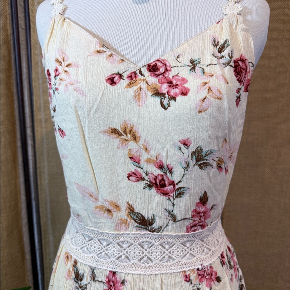Only Cream Floral Midi Dress Size 6